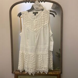 Karen Kane White Boardwalk Lace Trim Top
